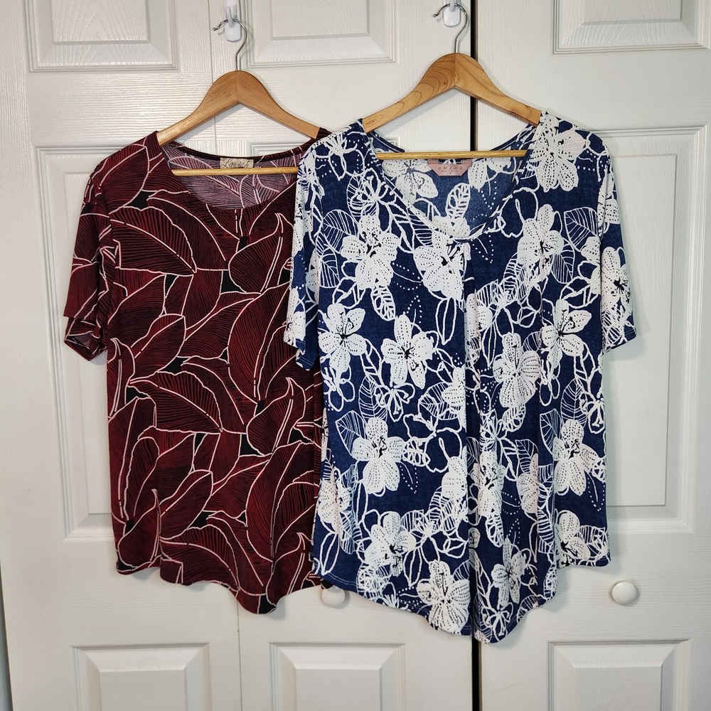 Amana & Lavish Womens Plus 1X Tunic Top Bundle Floral Tropical Blue Maroon